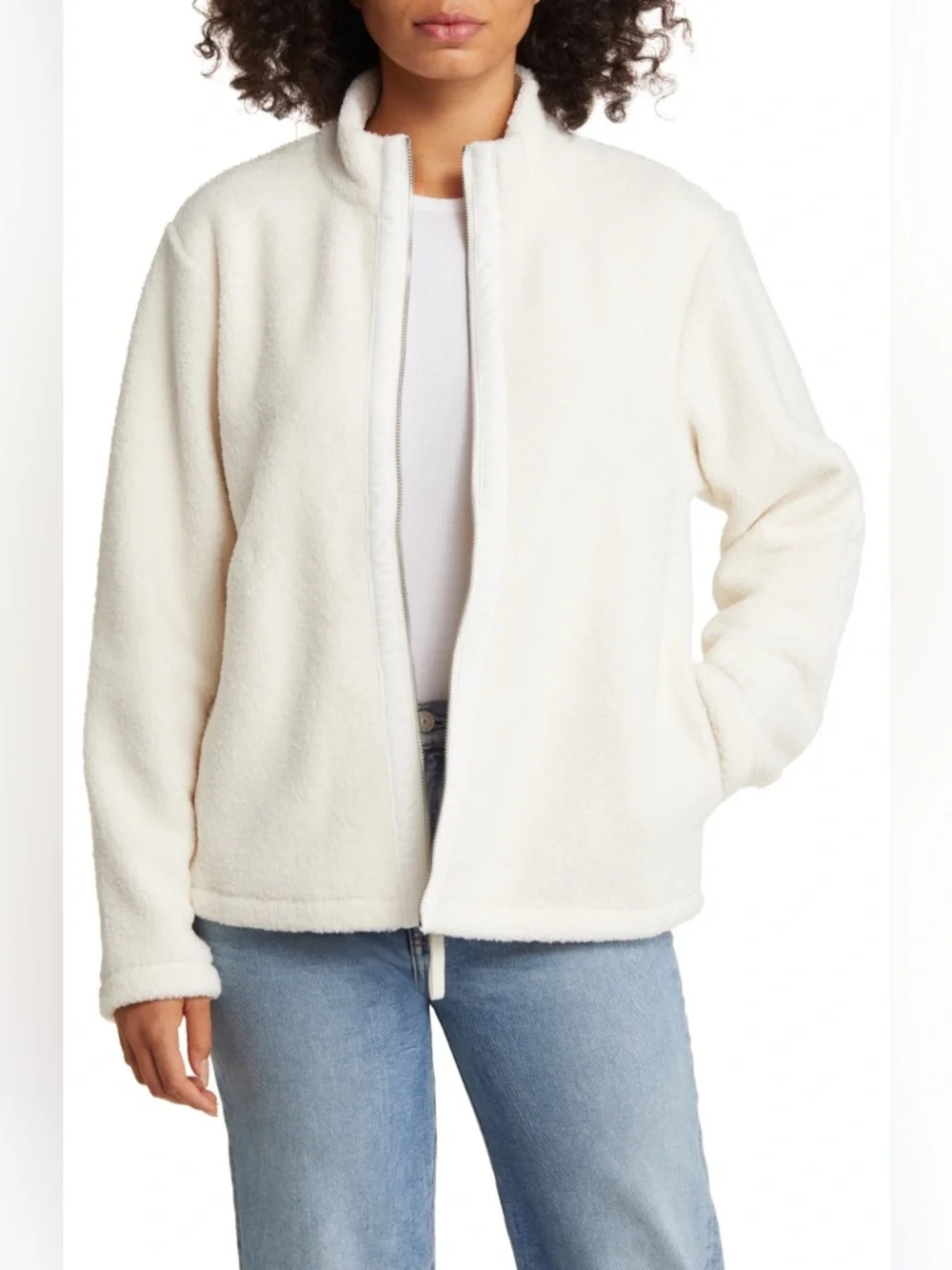 Tommy Bahama Salma Faux Shearling Cream Zip-Up Fleece Jacket‎ Sherpa Size XS